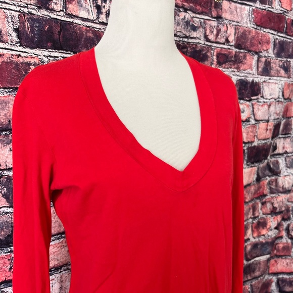Standard James Perse Red Long Sleeved V-Neck Top - Picture 2 of 5